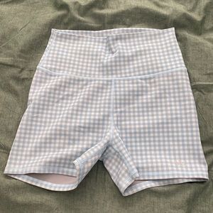 Blue and white high waisted Alo Yoga shorts